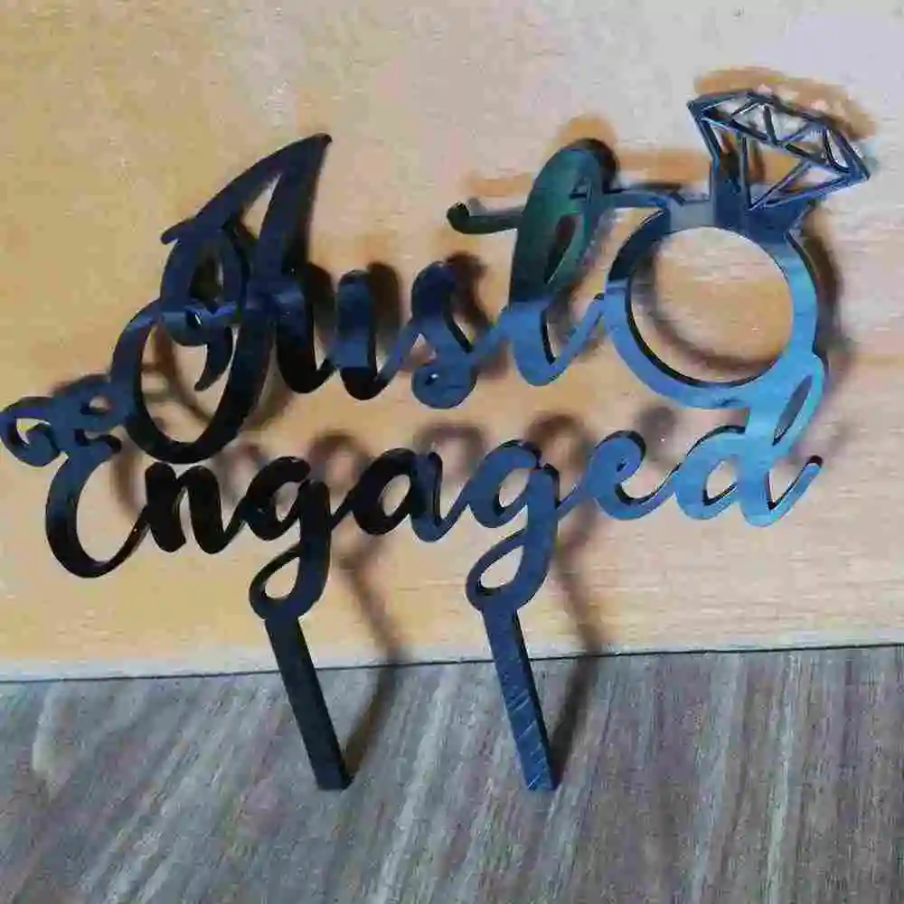 Just Engaged Cake Topper-Black